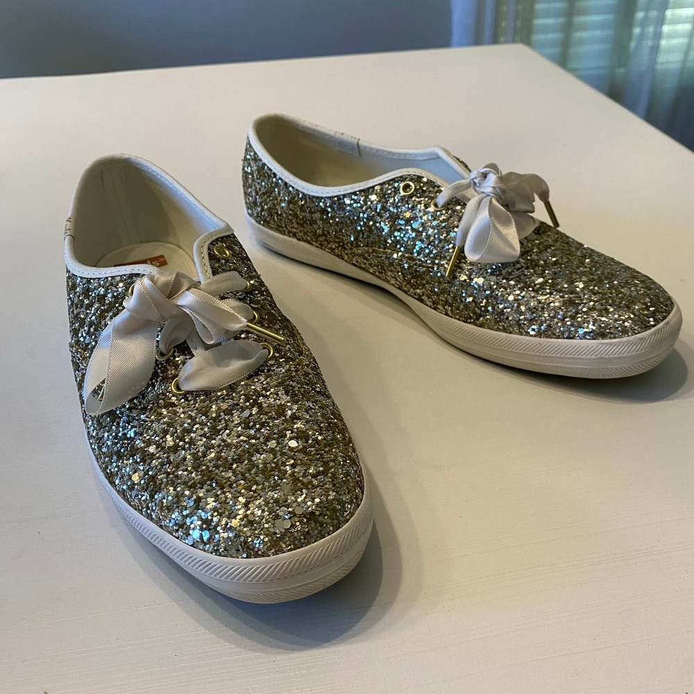 Keds Kate Spade Champion Shoes‎ Women's Platinum Gold Glitter Wedding Sneakers 9
